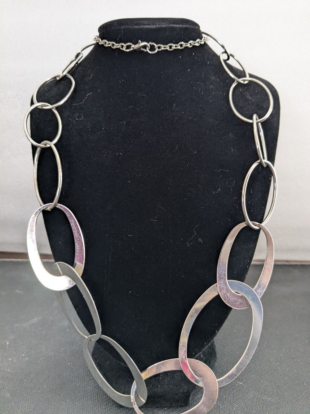 Vintage Silver Tone Mid Century Modern Style Oversized Oval Necklace